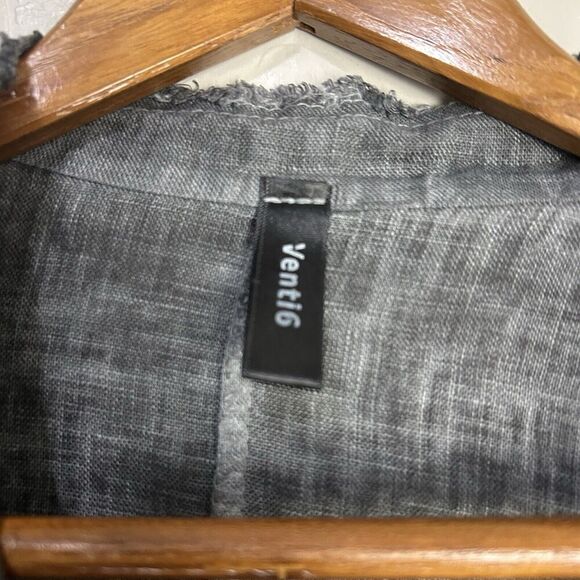 Venti6 Blazer Womens Large Gray Linen Jacket Frayed Hem Sequin Star Elbow Patch - Picture 6 of 9